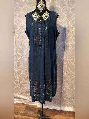 Anthony Richards vintage denim Sleeveless Floral Embroidered Midi Dress size L